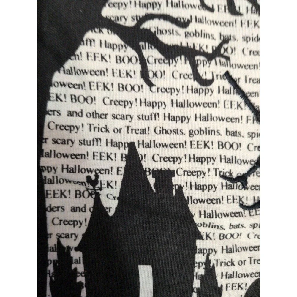 Halloween Tea Towel Witch Flying on Broom Spooky Tree Cemetery Holiday Kitchen